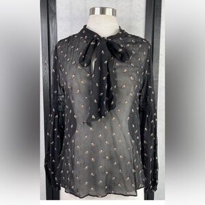 Ulla Johnson Flower Embroidered Tie Neck Blouse. Size: 2